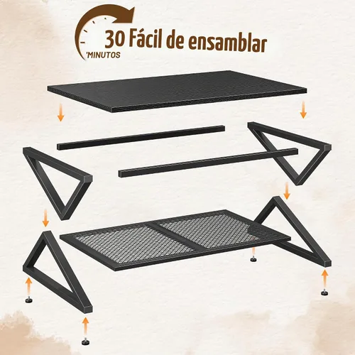 Vista 8 de EnHomee Mesa de Café con Almacenamiento, Mesas de Café Modernas para Sala de Estar con Estante de Malla, Mesa de Centro Rectangular de 2 Niveles