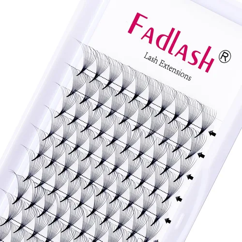 Vista 25 de FADLASH Extensiones de pestañas postizas en abanico con base puntiaguda 10D, extensiones de pestañas postizas de tallo medio, extensiones
