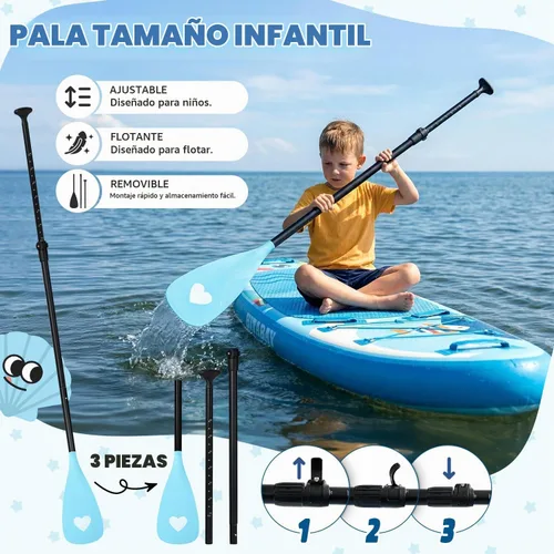 Vista 5 de Tabla de remo para niños con accesorios de SUP, tabla de remo para niños duradera, ligera y estable, cubierta antideslizante ancha, tablas de remo