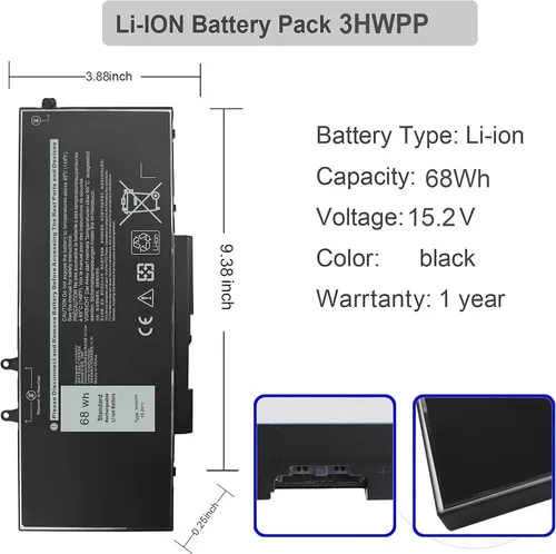 Vista 3 de XCMRD - Batería de iones de litio de 40 Wh de 14.8 V MR90Y compatible con Dell Inspiron 14R 14 17R 15 15R 3000 5000 3421 3521 3543 3721 5521 5537