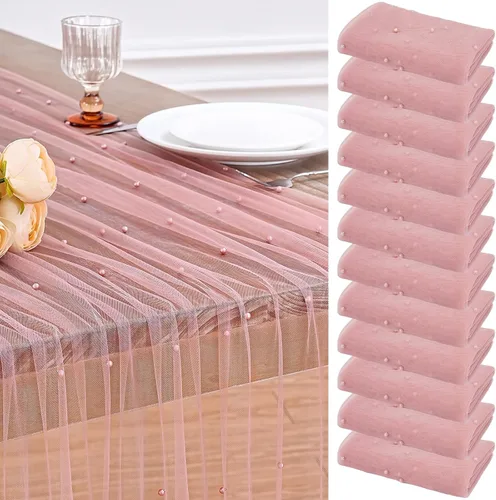 Vista 15 de LuoluoHouse Camino de Mesa de Perla para Centros de Mesa de Boda: Camino de Mesa de Perla de 10 pies, Decoración de Mesa de 29x120 Pulgadas de Tul