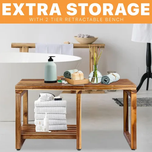 Vista 9 de Taburete de Ducha Ajustable de 29 Pulgadas, Silla Banco Impermeable con Estante de Almacenamiento para Afeitarse las Piernas, Spa, Asiento de Baño