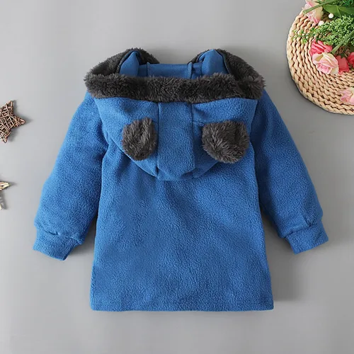 Vista 5 de Comigeewa Chaqueta con capucha y orejas para niños y niñas, cárdigan bonito con cremallera, prendas de vestir chaquetas cálidas sólidas, Azul