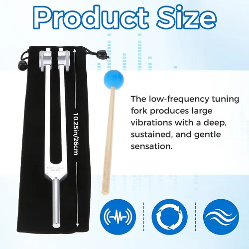 Vista 4 de 68.05 Solfeggio Tuning Fork para curación, con bolsa de martillo de silicona para sonido, meditación, equilibrio de chakras, instrumento musical