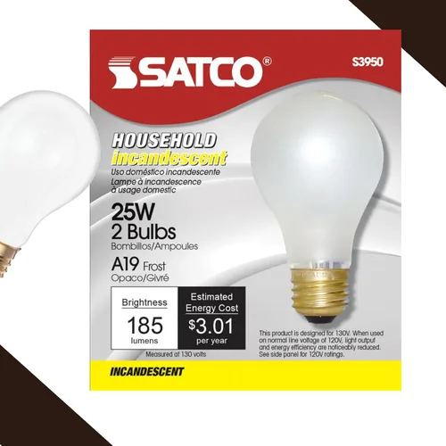 Vista 6 de Satco S3950 25W A19 - Bombillas incandescentes esmeriladas, 4 bombillas