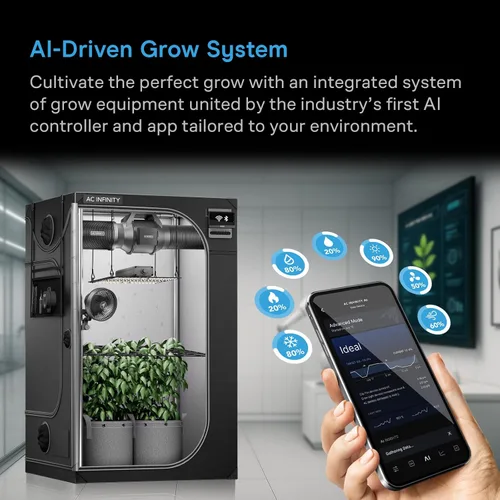 Vista 2 de AC Infinity Sistema de Cultivo AI Compacto 2x2, Kit de 1 Planta con Controlador AI de Autoaprendizaje, Flujo de Aire Dinámico y Control