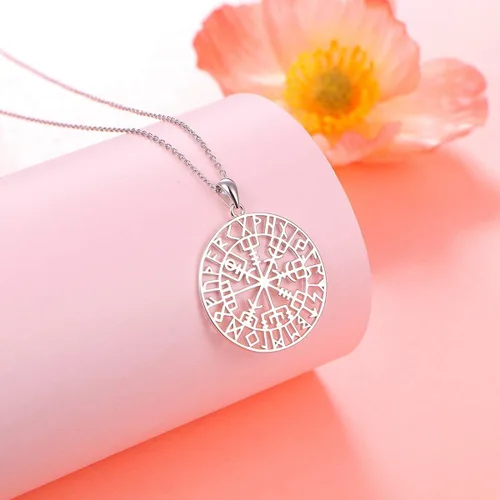 Vista 2 de Alphm Collar con colgante vikingo de plata esterlina S925 para hombres y mujeres, joyería de viaje para graduación, amistad, talismán, joyería