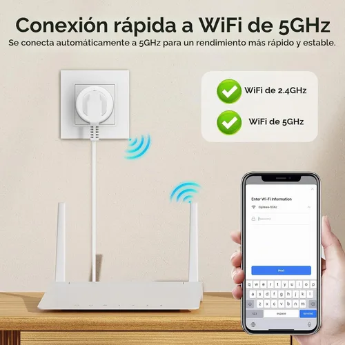 Vista 5 de Enchufe inteligente 5GHz, Enchufe inteligente EIGHTREE compatible con Alexa y Google Home, compatible con WiFi de 5GHz y 2.4GHz, Enchufe inteligente