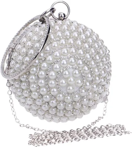 Vista 4 de Bolso de noche para mujer, bola redonda, bolso de boda, bolso de perlas artificiales Negro