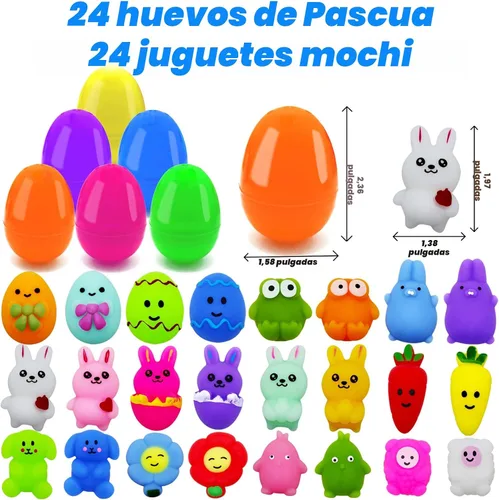 Vista 2 de 24 huevos de Pascua con Mochi Squishy Juguetes para niños Caza de huevos de Pascua, lindos juguetes de Pascua para rellenar cestas de Pascua