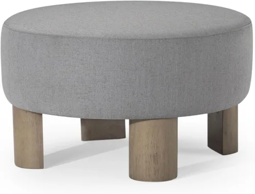 Vista 9 de Maven Lane Celia - Otomano tapizado redondo grande y contemporáneo, reposapiés acolchado para sofá o silla con patas de madera en acabado negro