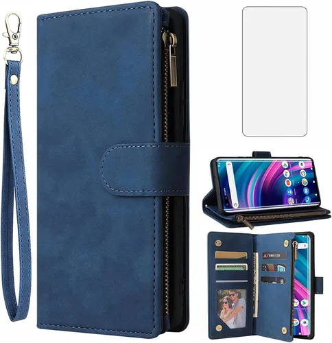 Vista 9 de Asuwish Funda compatible con BLU Bold N2, protector de pantalla de vidrio templado y funda de cuero con tapa para tarjetero, accesorios