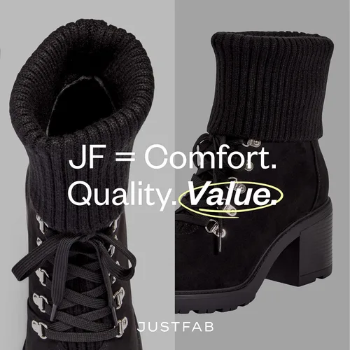 Vista 5 de JustFab Camber Botas de combate con cordones para mujer, gamuza sintética y ribete de suéter