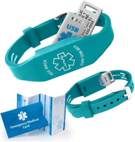 Vista 11 de Pulsera Elite II USB Plus de alerta médica. Pulsera de identificación con memoria USB impermeable de 2 GB, grabado personalizado de 10 líneas