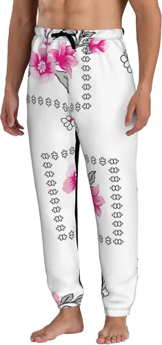 Vista 2 de Hermosos pantalones deportivos de flores y hojas rosas para hombre, pantalones deportivos holgados con bolsillo para hombre