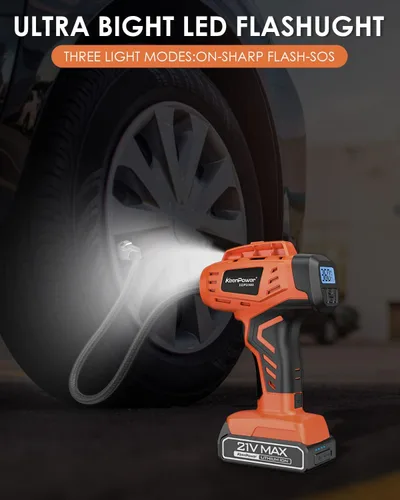 Vista 5 de KeenPower Compresor de aire para inflador de neumáticos, bomba de neumáticos de coche inalámbrica de 21 V con batería recargable de iones de litio