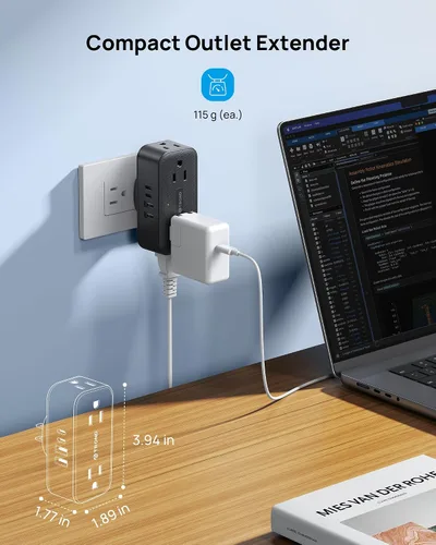 Vista 7 de TROND 360 - Extensor de salida giratorio con 4 puertos USB, color negro