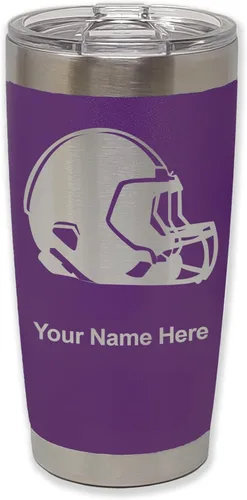 Vista 13 de LaserGram Vaso aislado al vacío de 20 onzas, casco de fútbol, grabado personalizado incluido (morado claro)