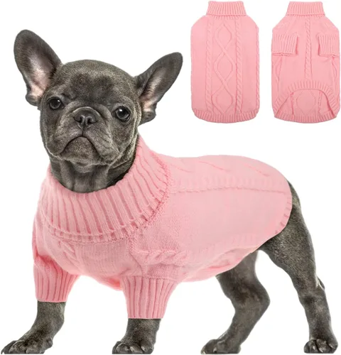 Vista 20 de Queenmore - Suéter de punto trenzado con cuello alto para perros pequeños, para climas fríos, para chihuahua, bulldog, teckel, carlino y yorkie, XS