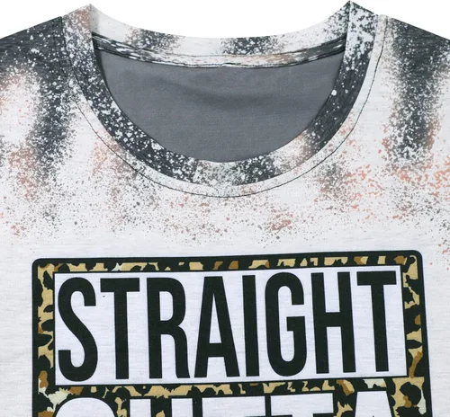 Vista 2 de Mom Life - Camiseta de leopardo blanqueada para mujer, con texto en inglés "Straight Outta Patience