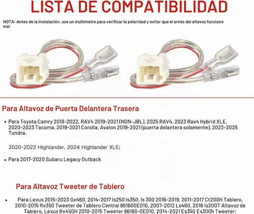 Vista 2 de RED WOLF Adaptador de conector de arnés de cable de altavoz para puerta Toyota 2019-2021 RAV4 Camry Avalon, para Dash Twteer Lexus is CT 2011-2018