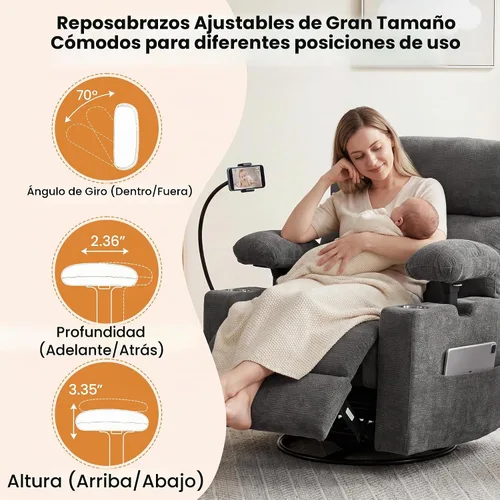 Vista 4 de FiveWillowise Mecedora eléctrica para guardería con brazos ajustables y Gris oscuro