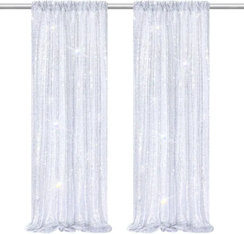 Vista 27 de B-COOL Cortinas de Fondo de Lentejuelas Azul Bebé 2 Piezas 2ftx8ft Fotografía para Fiestas Fondo Brillante Cortinas para Prom Bodas Baby Shower