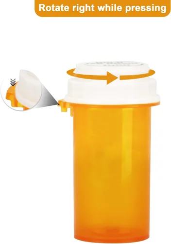 Vista 4 de Frascos reversibles con pestaña para el pulgar con receta médica, botella de píldoras, frascos de farmacia recetada, tapa reversible con animales