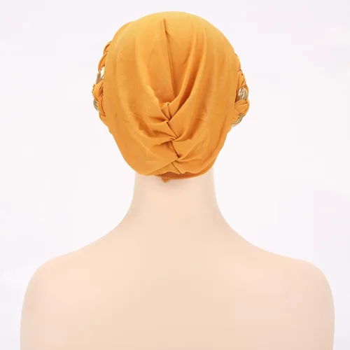 Vista 7 de Turbante para mujer Pañuelo de cabeza trenzado brillante sedoso trenzado para quimioterapia para la cabeza de cáncer