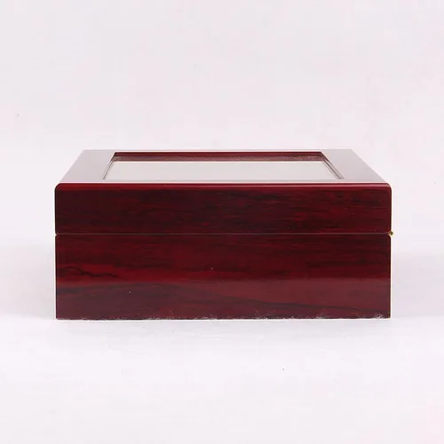 Vista 4 de Fosinz Caja de madera para relojes, 10 ranuras para hombres y mujeres, caja de colección superior de cristal, organizador de almacenamiento