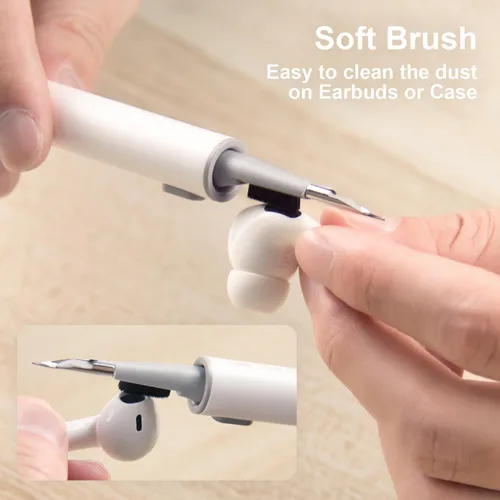 Vista 4 de Kit de limpieza para auriculares AirPods Pro 1, 2, 3, kit de limpieza con cepillo suave, herramienta de esponja para auriculares Bluetooth, funda