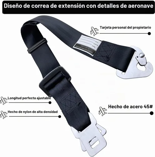 Vista 4 de Extensor de cinturón de seguridad de avión, ajustador de extensión de cinturón de seguridad de 7 a 31 pulgadas para todas las aerolíneas, incluyendo