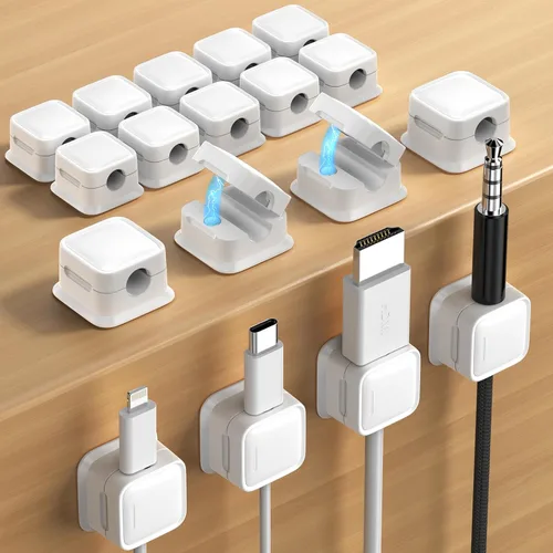 Vista 26 de Paquete de 8 Organizadores de Cables con Soporte, Costop Fuerte Adhesivo Magnético para Gestión de Cables de Escritorio, Fácil de Abrir, Organiza