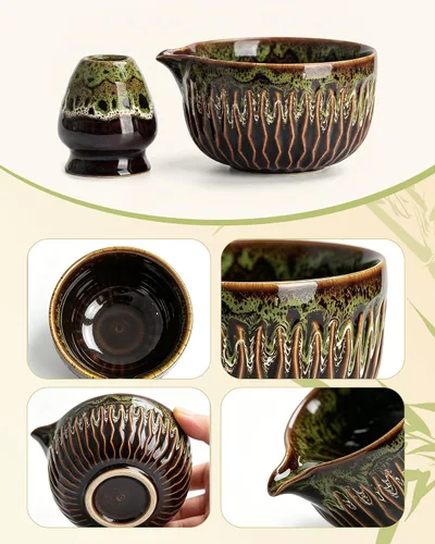 Vista 8 de Matcha Whisk Set, Ceramic Tea Kit Includes Bowl Green