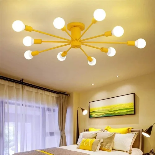 Vista 5 de RUNNUP Lámpara de techo Sputnik de montaje semiempotrado nórdico contemporáneo, colorido, 10 luces, lámpara de suspensión de metal para cocina, sala
