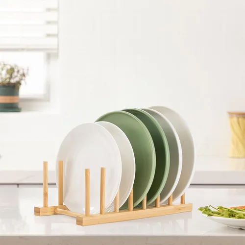 Vista 6 de HBlife Estante de platos de madera de bambú, organizador de cocina con 7 1 unidad