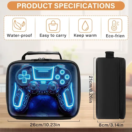 Vista 2 de Lonchera de cuero para niños, lonchera de cuero para niños, regalos para jugadores, lonchera aislada para videojuegos, lonchera portátil