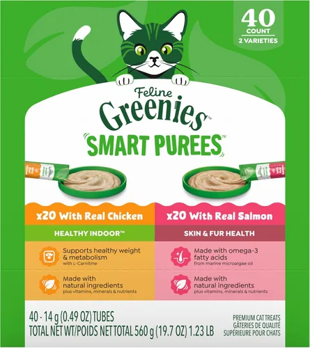 Vista 10 de Greenies Feline Smart Purees Golosinas Lickables Saludables para Interiores para Gatos con Pollo Real, Tubos de 0.49 oz., 4 Unidades (Paquete de 11)
