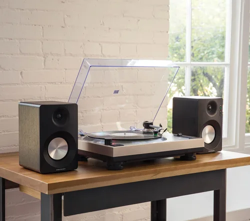 Vista 10 de Crosley KT100BT-CP - Sistema estéreo de tocadiscos Bluetooth con altavoces, champán