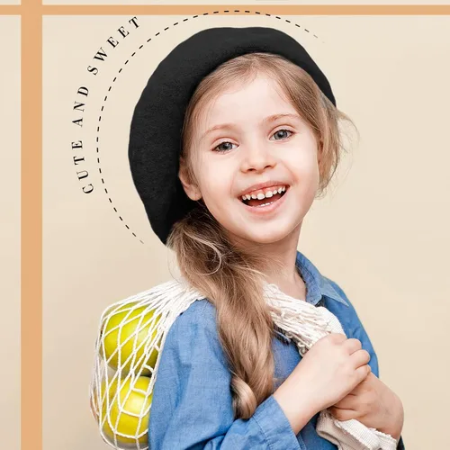 Vista 5 de 15 piezas de boina de lana para mujer, boina francesa de lana, boina de artista, gorra de invierno de color sólido para mujeres y niñas (negro)