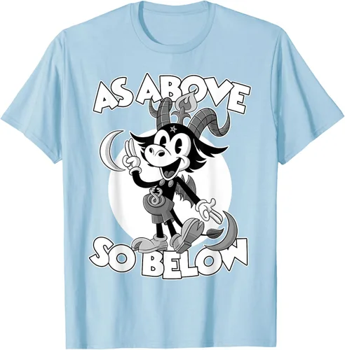 Vista 63 de Camiseta de dibujos animados retro de Baphomet Pagan As Above So Below, Negro, S