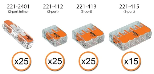 Vista 2 de WAGO 221 Tuercas de palanca 90 piezas Juego compacto de conectores de cable con estuche. Incluye 221-2401, 221-412, 221-413, 221-415