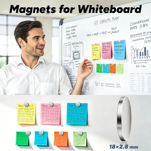 Vista 6 de SMARTAKE 40 imanes para refrigerador, pequeños imanes redondos de 0.71 x 0.91 pulgadas, imanes de neodimio multiusos de alta calidad para nevera