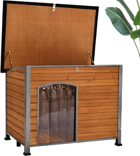 Vista 8 de Casa para perros climatizada con aislamiento al aire libre para perros pequeños, medianos y grandes, refugio para perros con marco de hierro