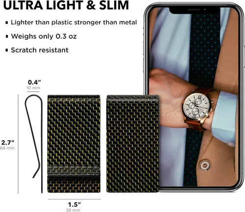 Vista 5 de SERMAN BRANDS Clip de dinero de fibra de carbono para hombres – Cartera delgada con clip de dinero RFID, bolsillo frontal minimalista, cartera EDC