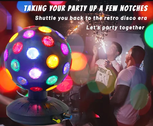 Vista 5 de Proyector de luz nocturna LED de bola de discoteca giratoria de 360°, lámpara ajustable de brillo para fiestas, iluminación, Halloween, Navidad