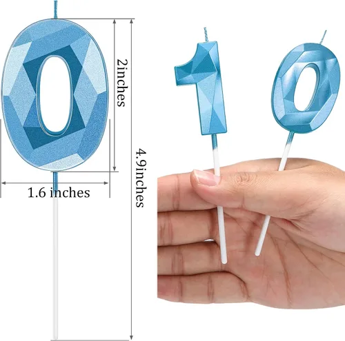 Vista 4 de Nuanchu Velas de cumpleaños número 10 en forma de diamante 3D Velas numerales para pastel de cumpleaños Decoración temática para horneado familiar