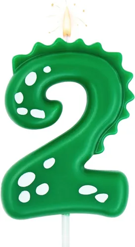 Vista 12 de Vela de cumpleaños verde 0, velas de dinosaurio de 2.76 pulgadas con número de fiesta temática para pastel