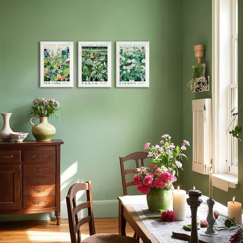 Vista 9 de XLARTMY Impresiones de Arte de Pared del Mercado de Flores Lienzo Verde Amarillo Blanco Pinturas Florales Coloridos Pósteres Botánicos de Flores