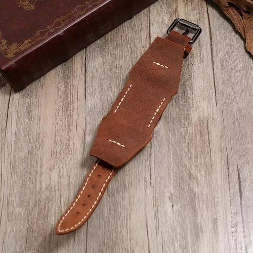 Vista 3 de MINILUJIA Hecho a mano cosido con cuerda de cera para hombre, relojes vintage punk hiphop gótico ancho de cuero brazalete redondo de cuarzo reloj